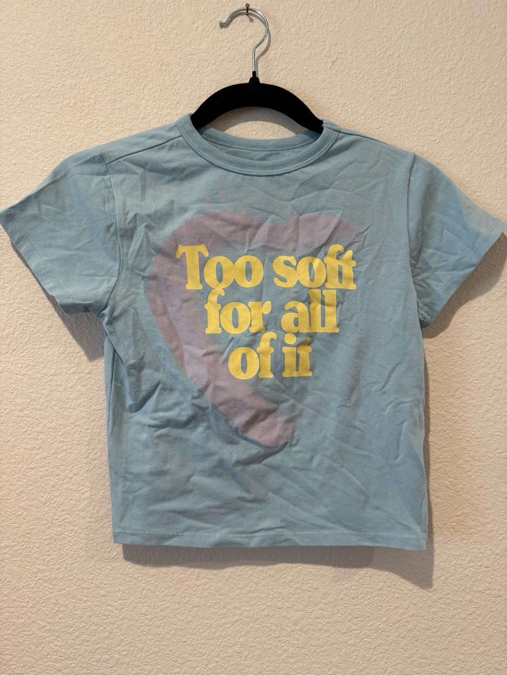 Taylor Swift Light Blue Baby Tee with Yellow Lettering